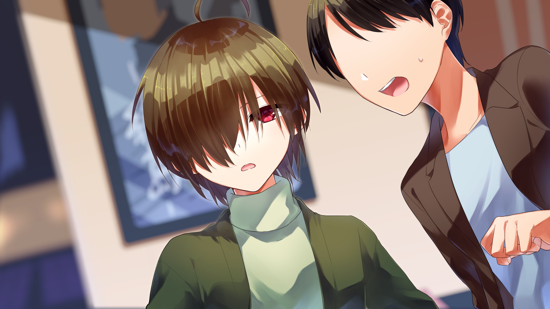 戸惑っている主人公より前に出て何かを話している酸素のイラスト。