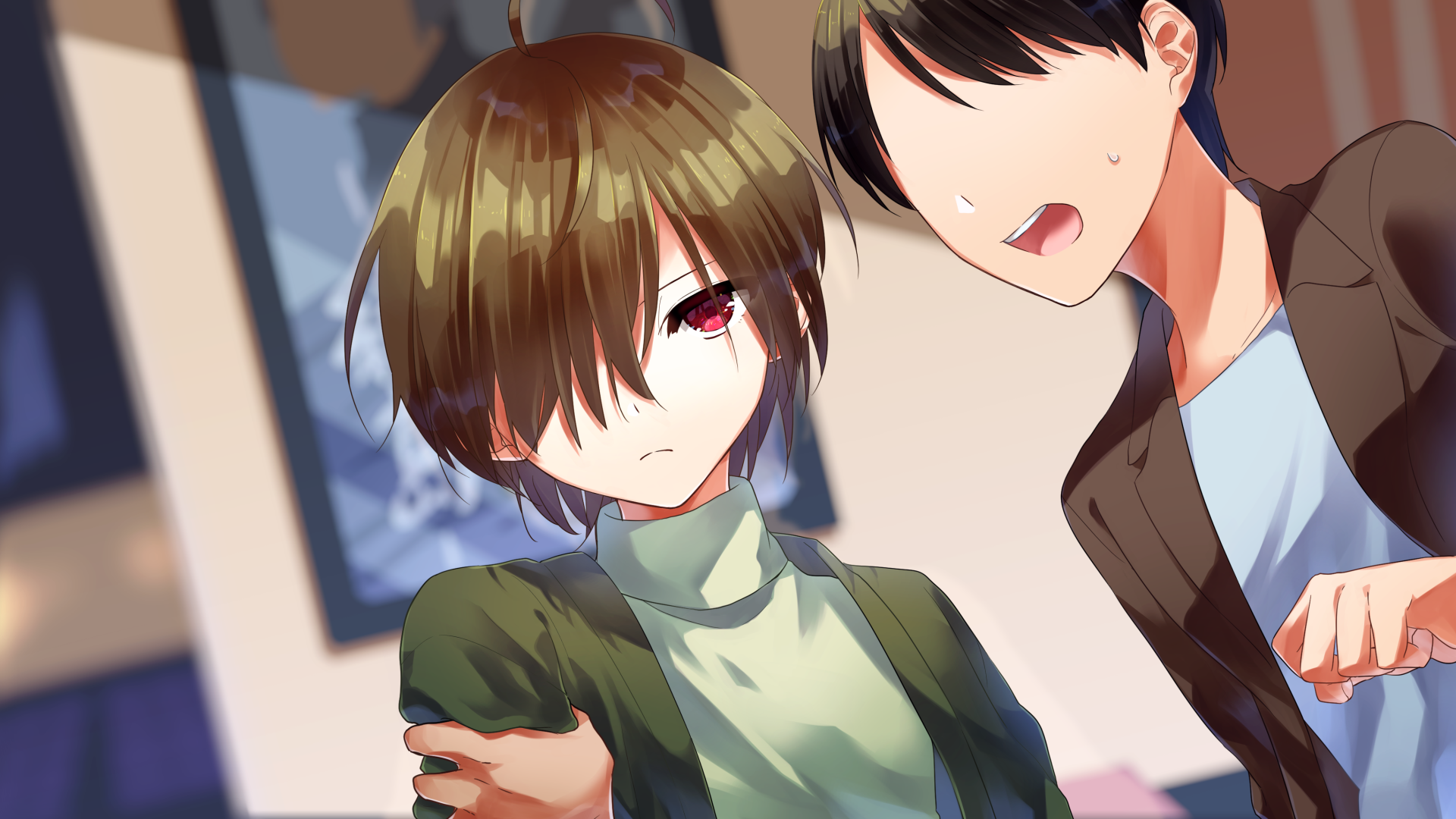 腕を強く掴まれながら相手を無表情に見つめている酸素のイラスト。