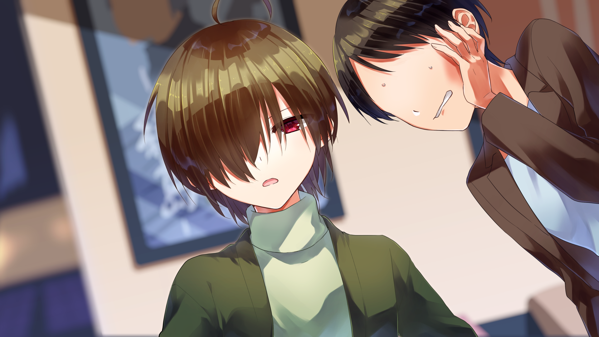 主人公はそのままに、相手を睨むように話し続ける酸素のイラスト。