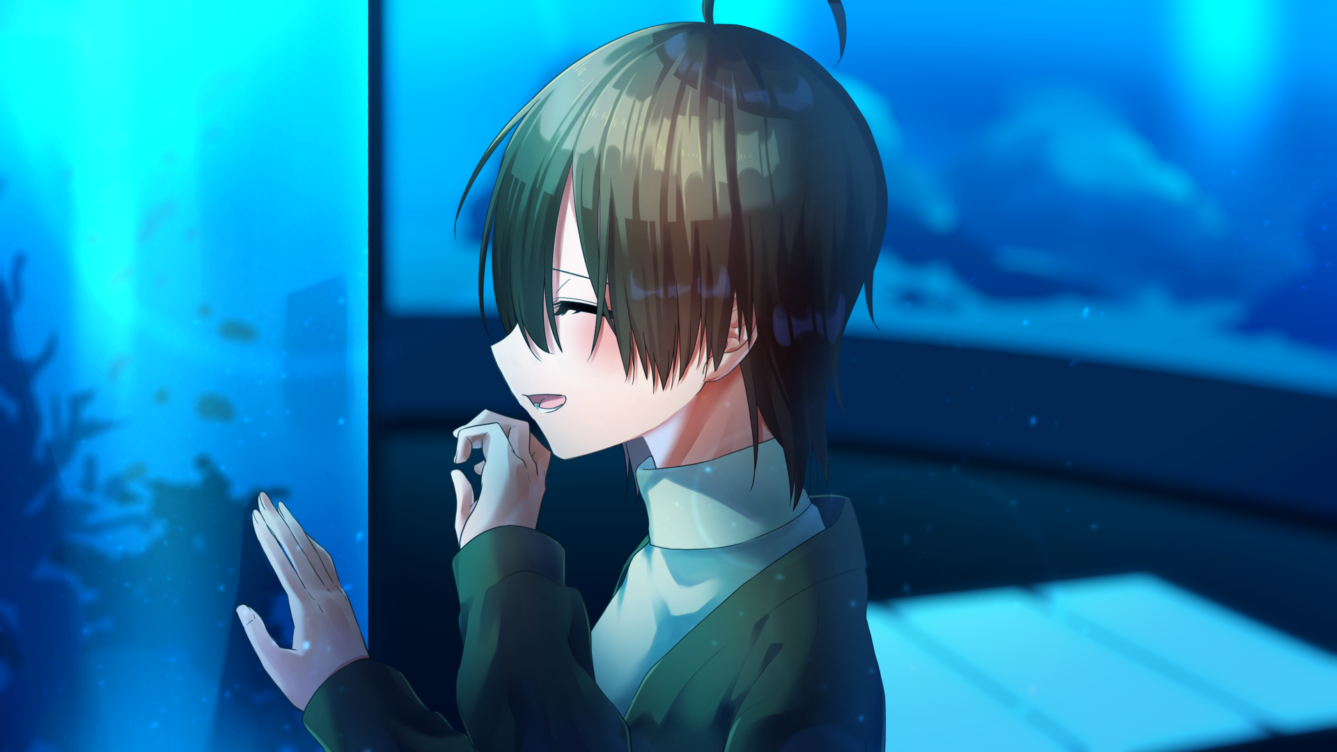 口元に手を添えながら楽しそうに笑う酸素のイラスト。